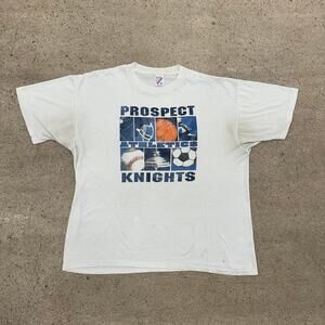 Vintage 80s Prospect Knights School Sports Basketball White T Shirt Size XL
